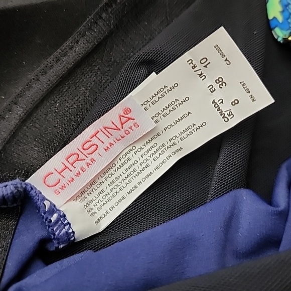 NWT CHRISTINA Medallion Navy Paisley Flyaway Bandeau One Piece Hip Minimize Sz 8 - Picture 13 of 16